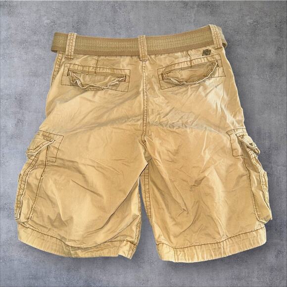 VTG Abercrombie Fitch Mens 30 Tan Paratrooper Cargo Belted Baggy Prep Y2K Shorts - Picture 2 of 7